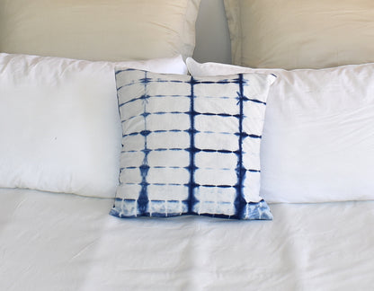 Hand Made Indigo Tie and Dye Stripe White Cushion Cover 40cms - Adore India   
