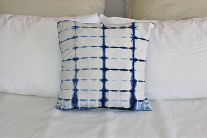 Hand Made Indigo Tie and Dye Stripe White Cushion Cover 40cms - Adore India   