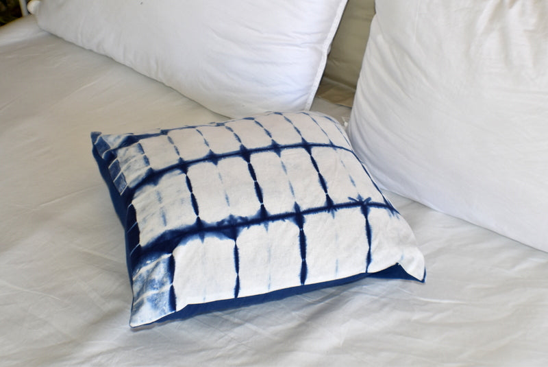 Hand Made Indigo Tie and Dye Stripe White Cushion Cover 40cms - Adore India   
