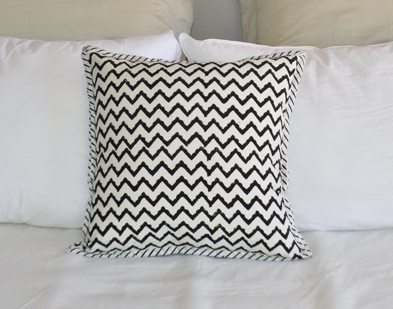 Canvas Hand Block Print Cushion Cover- Black - Adore India   