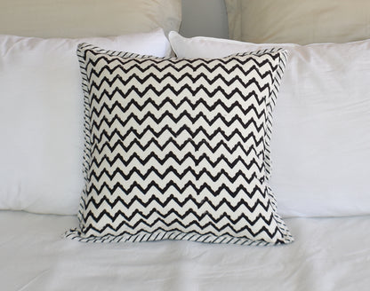 Canvas Hand Block Print Cushion Cover- Black - Adore India   