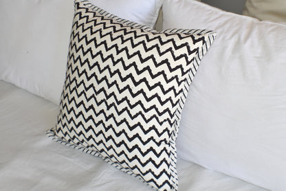 Canvas Hand Block Print Cushion Cover- Black - Adore India   