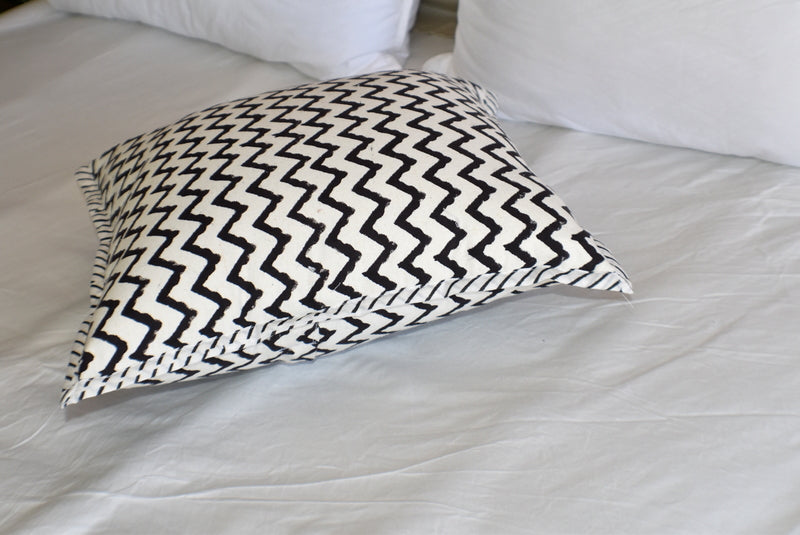 Canvas Hand Block Print Cushion Cover- Black - Adore India   