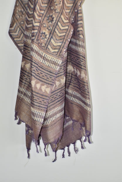 Eco Dye Brown Viscose Hand Dyed Printed Scarf - Adore India   