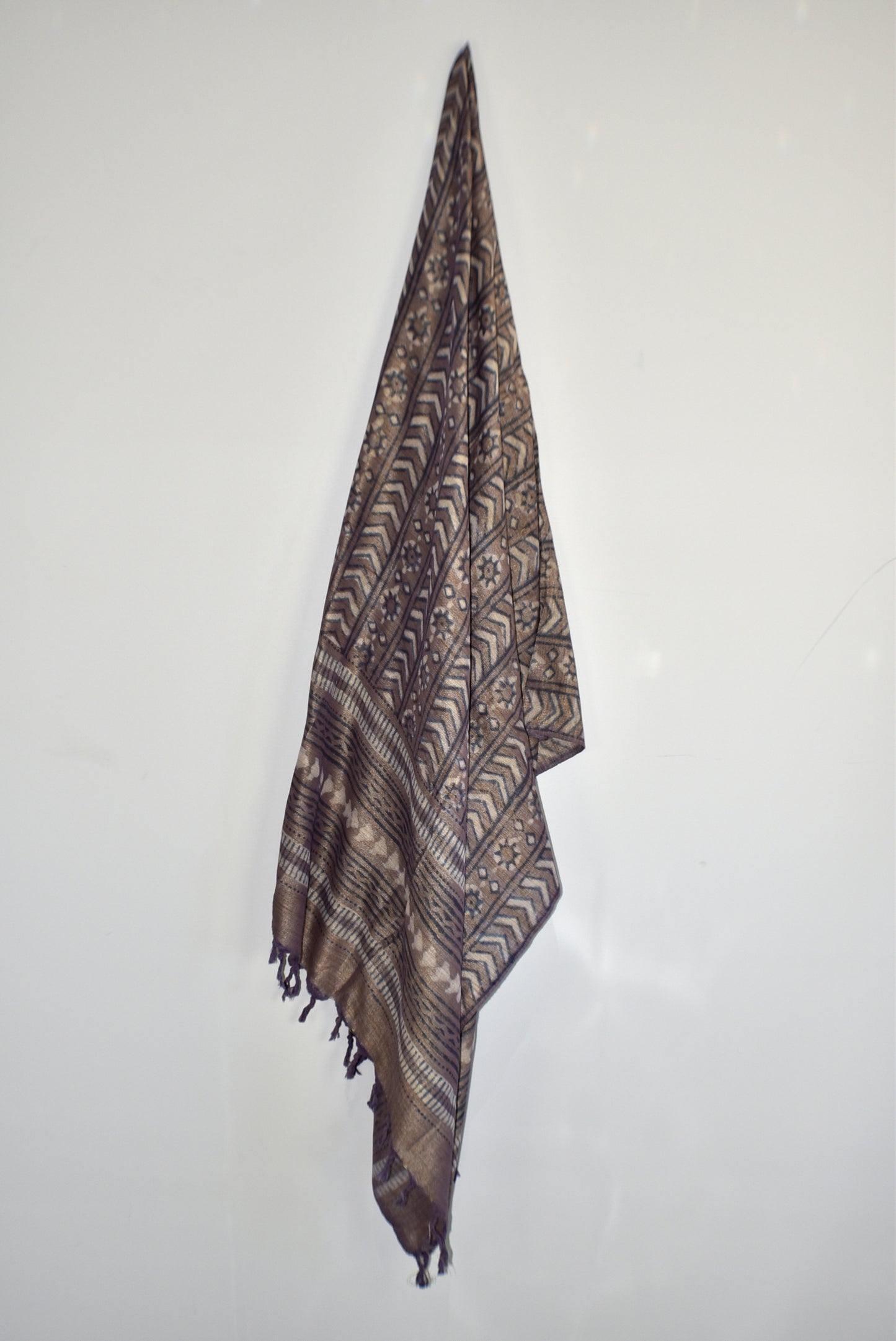 Eco Dye Brown Viscose Hand Dyed Printed Scarf - Adore India   