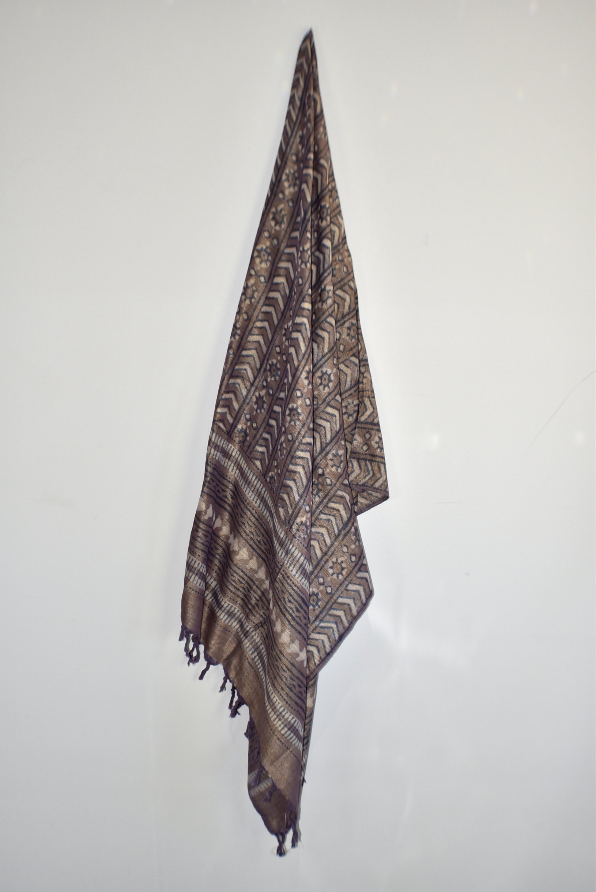 Eco Dye Brown Viscose Hand Dyed Printed Scarf - Adore India   