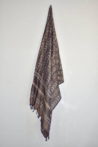 Eco Dye Brown Viscose Hand Dyed Printed Scarf - Adore India   