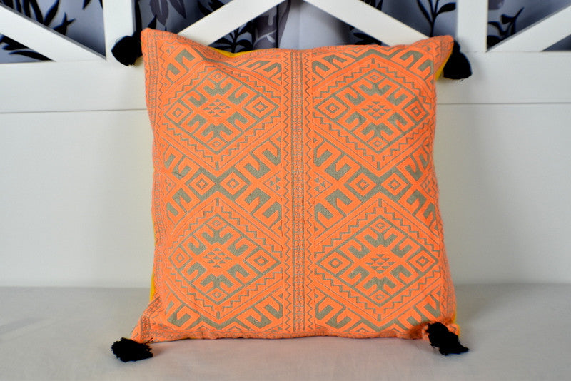 Orange Embroidered Cushion Cover - Adore India   