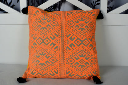 Orange Embroidered Cushion Cover - Adore India   