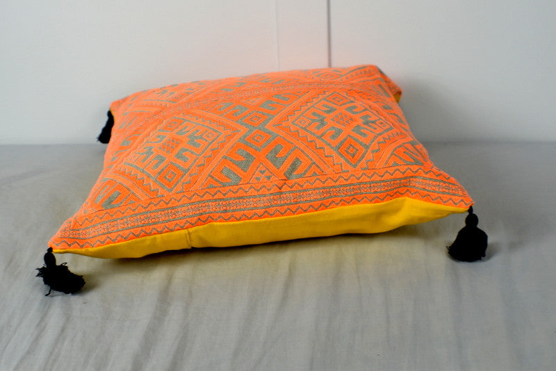 Orange Embroidered Cushion Cover - Adore India   