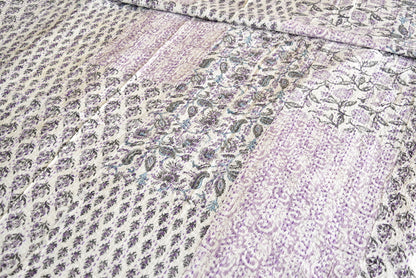 Indian Handmade Purple Hand Block Patchwork Reversible Kantha Quilt - Adore India   