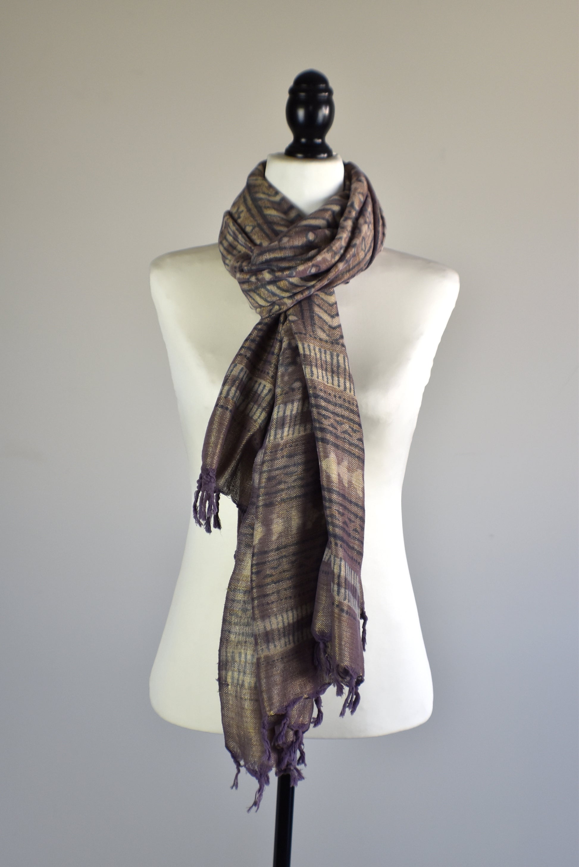 Eco Dye Brown Viscose Hand Dyed Printed Scarf - Adore India   
