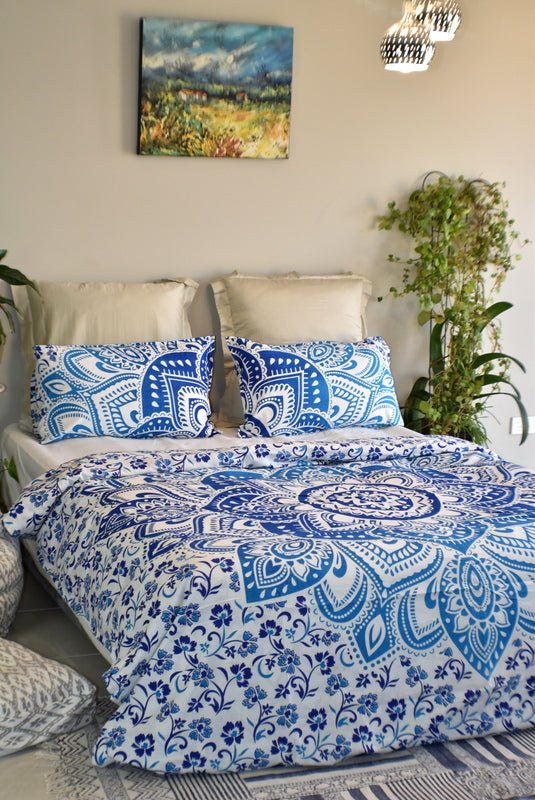 Passion Blue Ombre Mandala Duvet Cover Set - Adore India   
