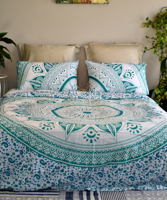 Daisy Turquoise Ombre Mandala Duvet Cover - Adore India   