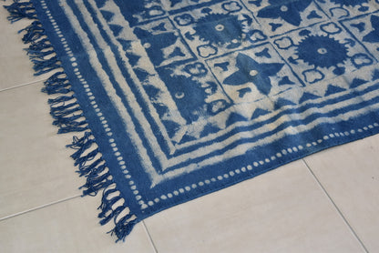 Handmade Geometrical Block Star Print Indigo Cotton Dhurrie Carpet - Adore India   