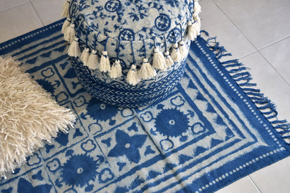 Handmade Geometrical Block Star Print Indigo Cotton Dhurrie Carpet - Adore India   