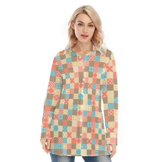 Bohemian Multi Geometrical Print Women's Long Sleeve Shirt  - Adore India   