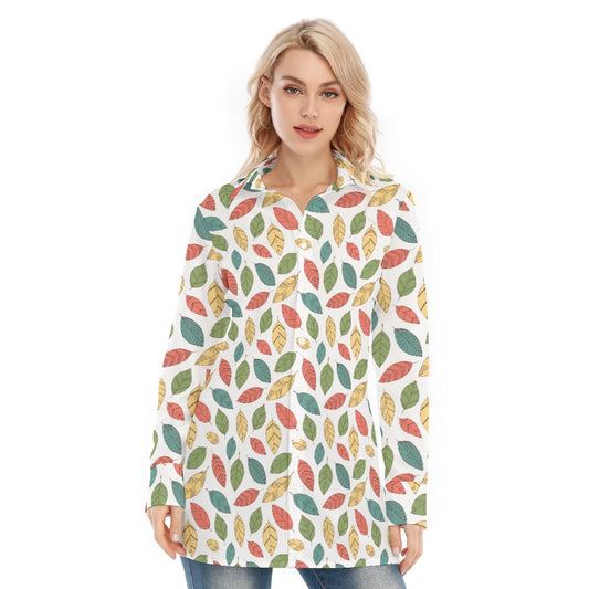 Bohemian Floral Leaf Women's Long Sleeve Shirt  - Adore India   