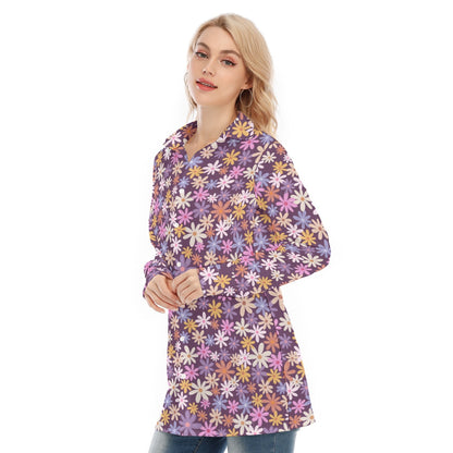 Pink Purple Bohemian Floral Women's Long Sleeve Shirt - Adore India   