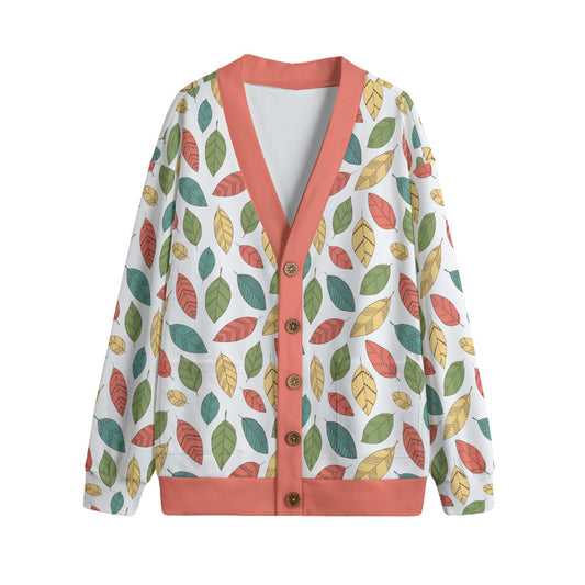 Bohemian Coloured Leaf Printed Knitted Jumper Sweater Cardigan - Adore India   