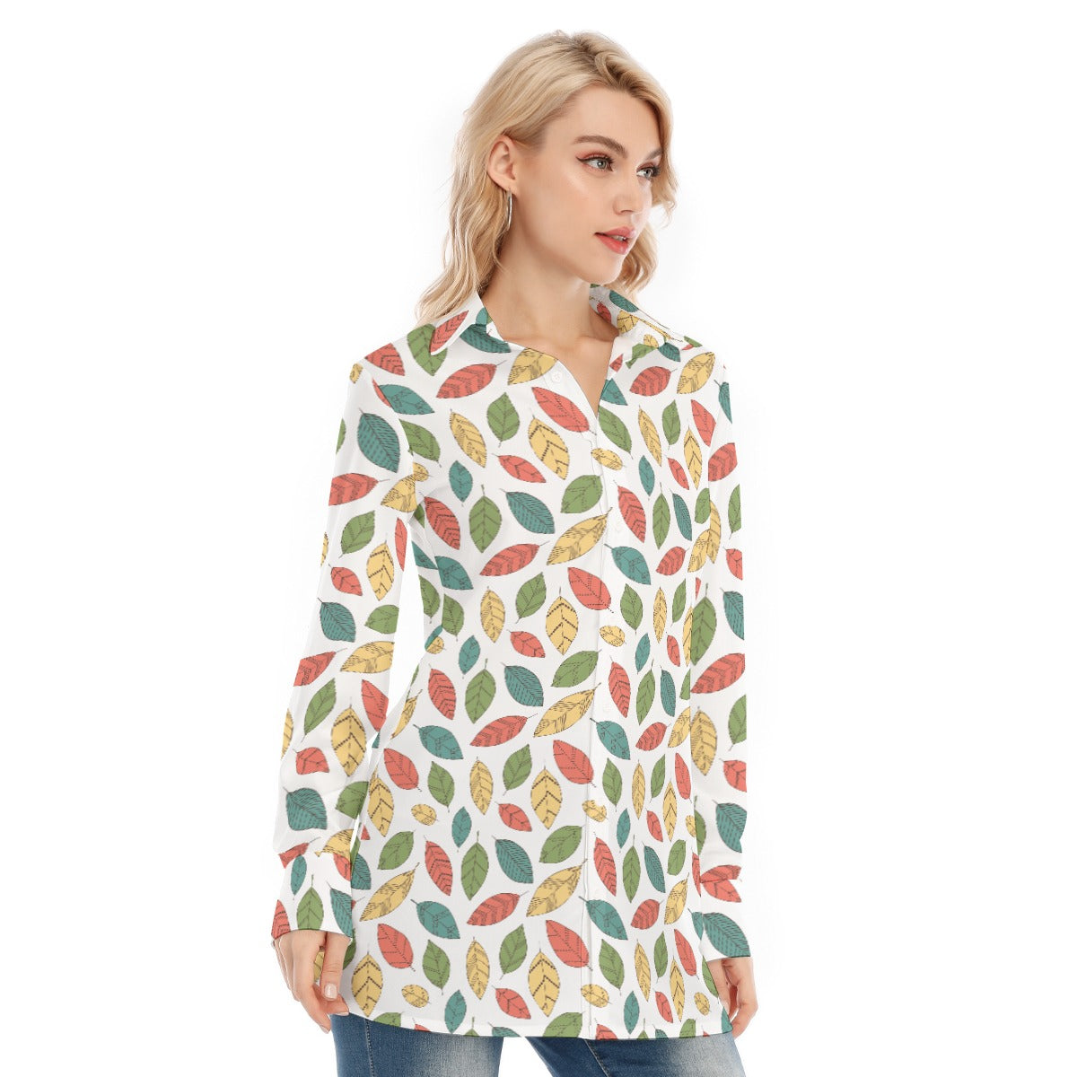 Bohemian Floral Leaf Women's Long Sleeve Shirt  - Adore India   