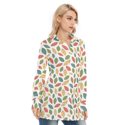 Bohemian Floral Leaf Women's Long Sleeve Shirt  - Adore India   