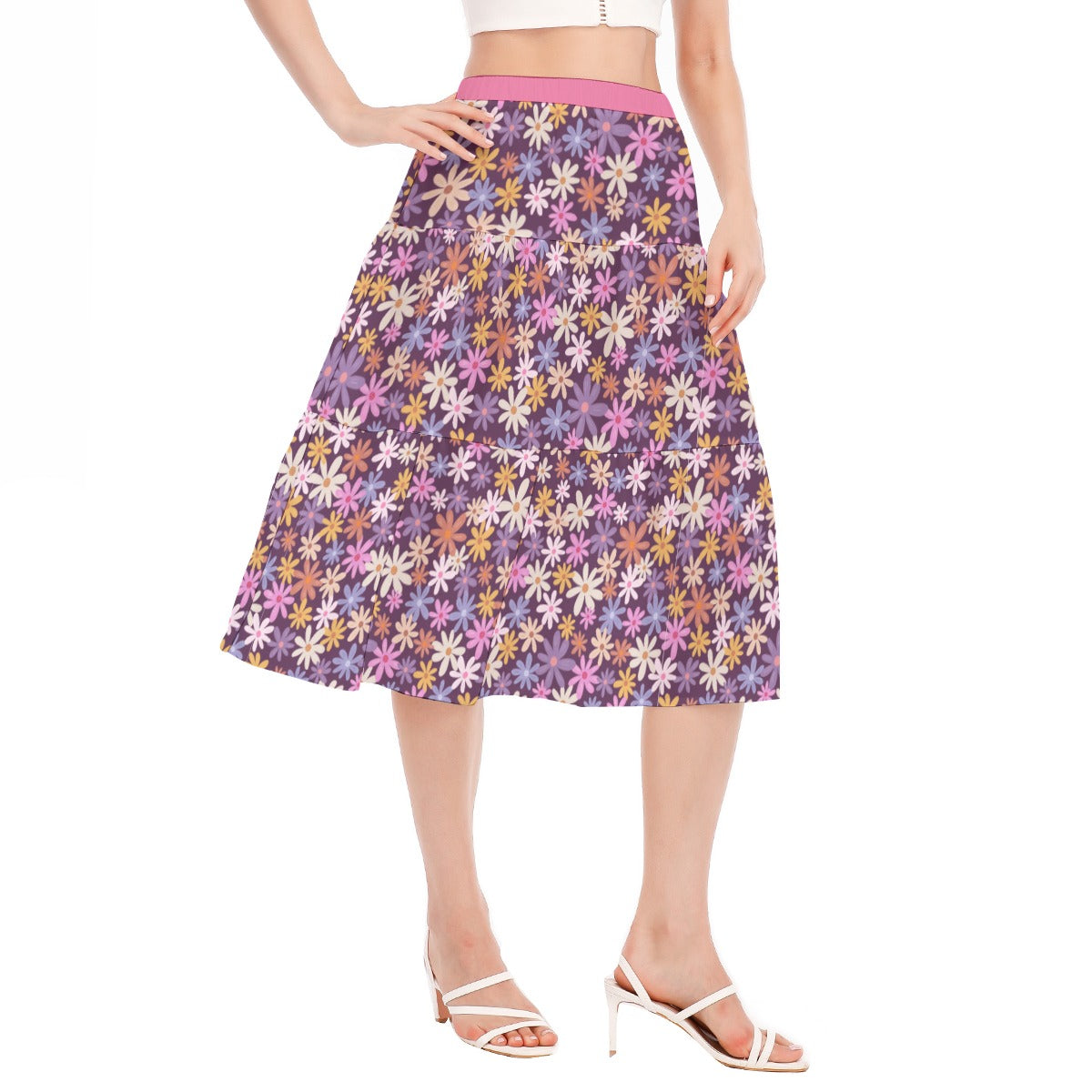 Bohemian Pink Purple Floral Women's Pleated Chiffon Skirt - Adore India   
