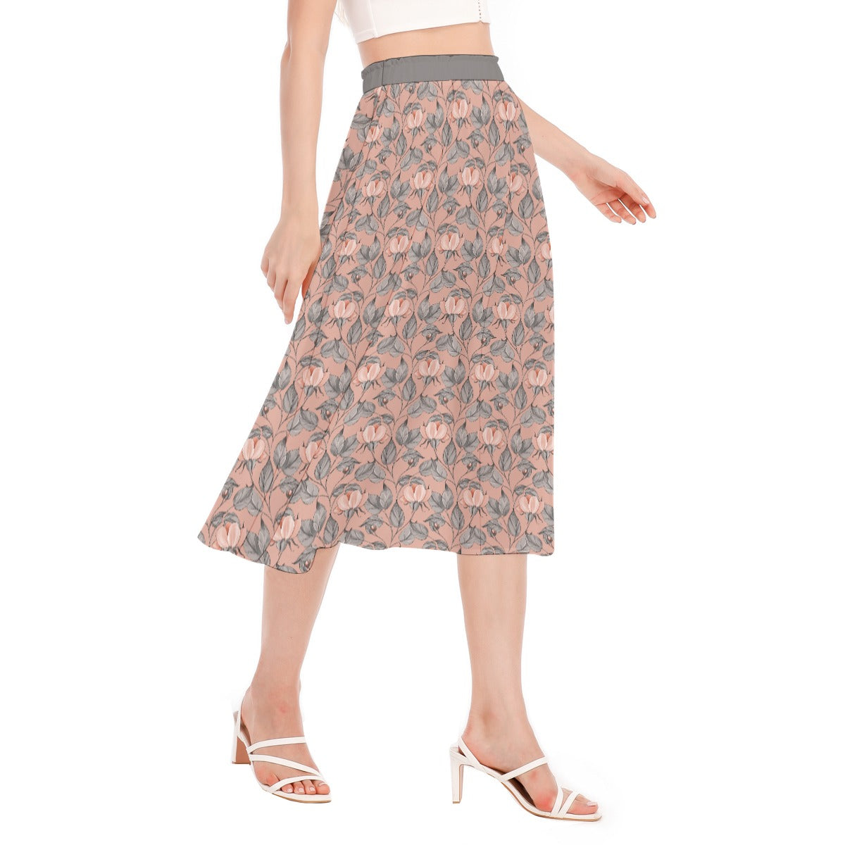 Bohemian Pink Floral Printed Women's Long Chiffon Skirt - Adore India   