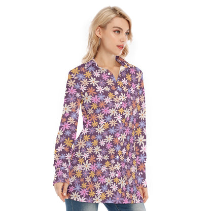 Pink Purple Bohemian Floral Women's Long Sleeve Shirt - Adore India   