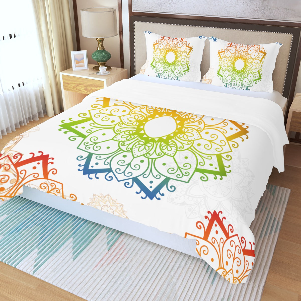 Multi-Colour Mandala Quilt Cover Set – Vibrant Dreams for Your Bedroom King Size - Adore India   
