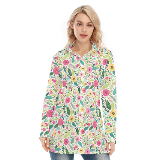 Bohemian Floral Printed Bliss Women's Long Sleeve Shirt  - Adore India   