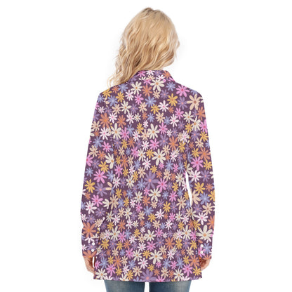 Pink Purple Bohemian Floral Women's Long Sleeve Shirt - Adore India   
