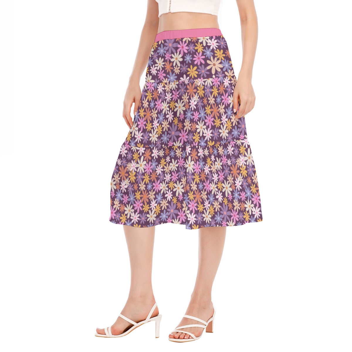 Bohemian Pink Purple Floral Women's Pleated Chiffon Skirt - Adore India   