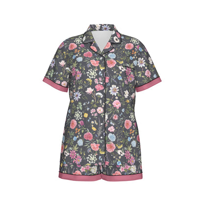 Black Floral Exotic Women's Silky Sleepwear Set - Adore India   