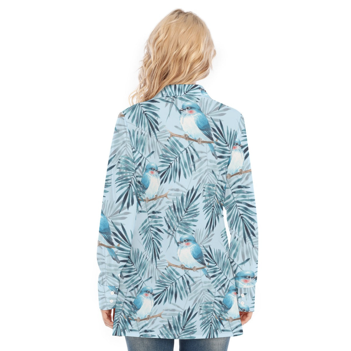 Bohemian Blue Bird of Prey Floral Women's Long Sleeve Shirt  - Adore India   