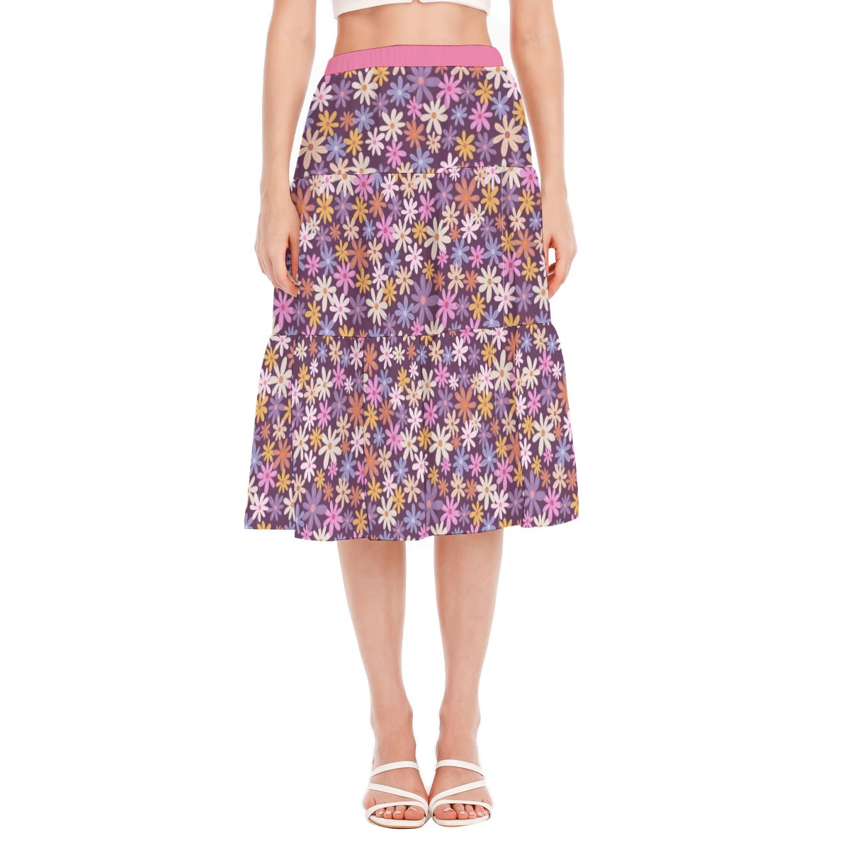 Bohemian Pink Purple Floral Women's Pleated Chiffon Skirt - Adore India   