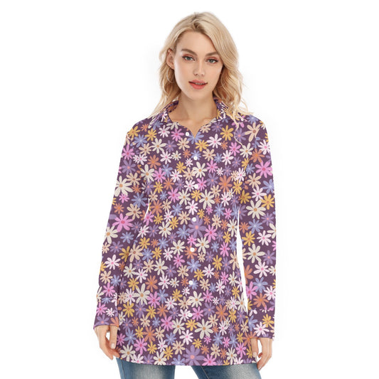 Pink Purple Bohemian Floral Women's Long Sleeve Shirt - Adore India   