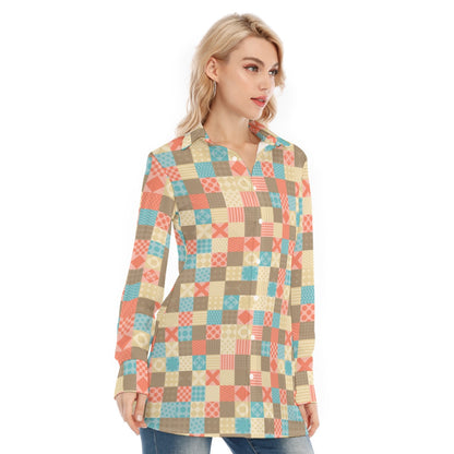 Bohemian Multi Geometrical Print Women's Long Sleeve Shirt  - Adore India   