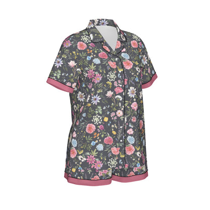 Black Floral Exotic Women's Silky Sleepwear Set - Adore India   