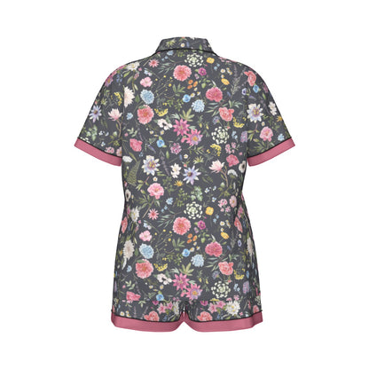 Black Floral Exotic Women's Silky Sleepwear Set - Adore India   