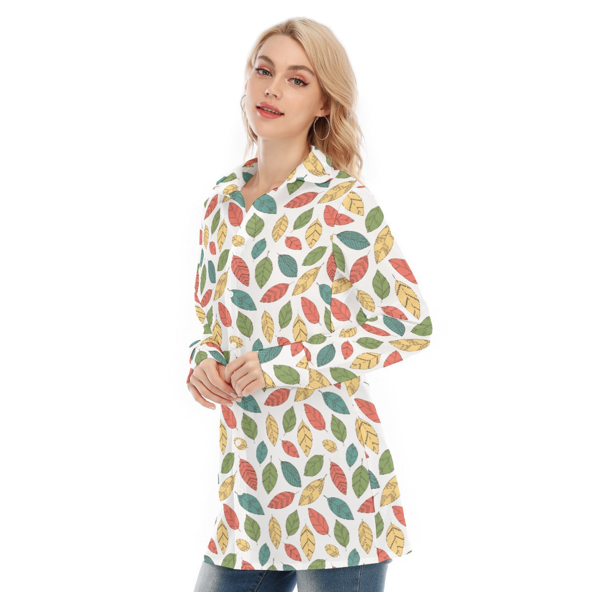Bohemian Floral Leaf Women's Long Sleeve Shirt  - Adore India   