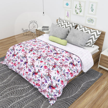 Handmade Bird of Prey Red White Cotton Reversible Kantha Quilt Bedspread Throw - Adore India   