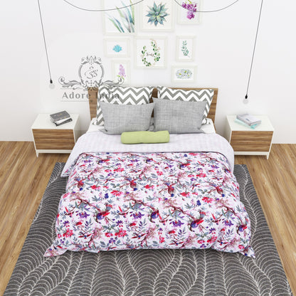 Handmade Bird of Prey Red White Cotton Reversible Kantha Quilt Bedspread Throw - Adore India   