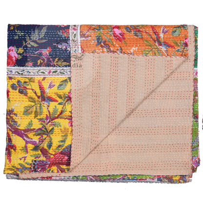 Handmade Bird of Prey Patchwork Cotton Reversible Kantha Quilt Bedspread Throw - Adore India   