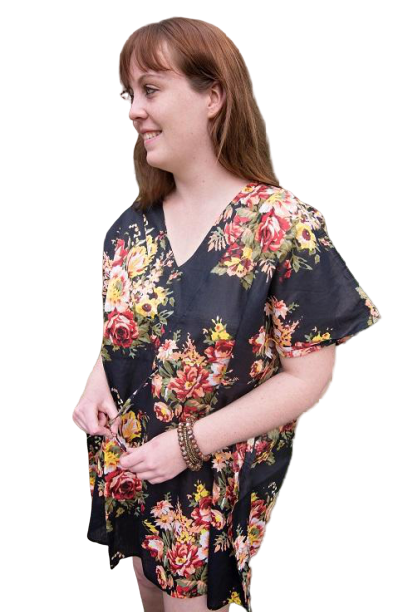 Black Vintage Floral Cotton Printed Kaftan - Adore India   