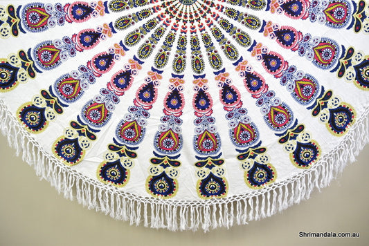 Harmony Navy Mandala Beach Round Throw - Adore India   