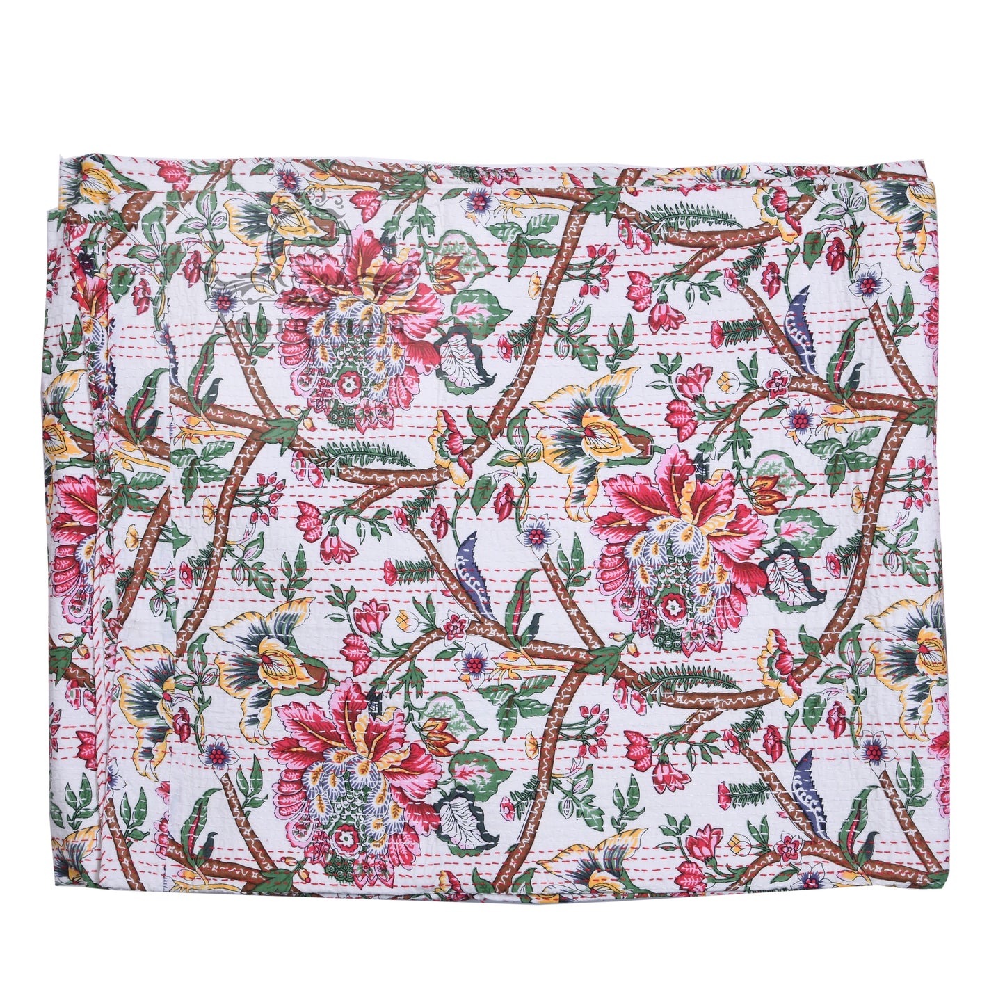 Handmade Molly Bloom Indian Cotton Reversible Kantha Quilt Bedspread Throw - Adore India   