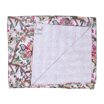 Handmade Molly Bloom Indian Cotton Reversible Kantha Quilt Bedspread Throw - Adore India   