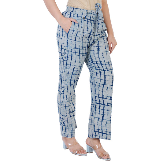 Cora Indigo Hand Printed Bohemian Vintage Trouser Pant - Adore India   