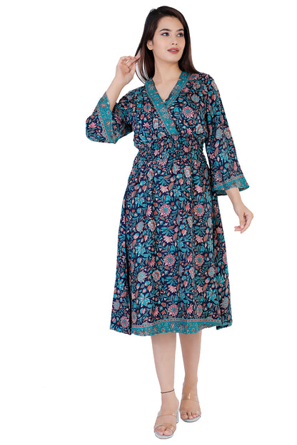 Nora Floral Printed Bohemian Vintage Dress - Adore India   